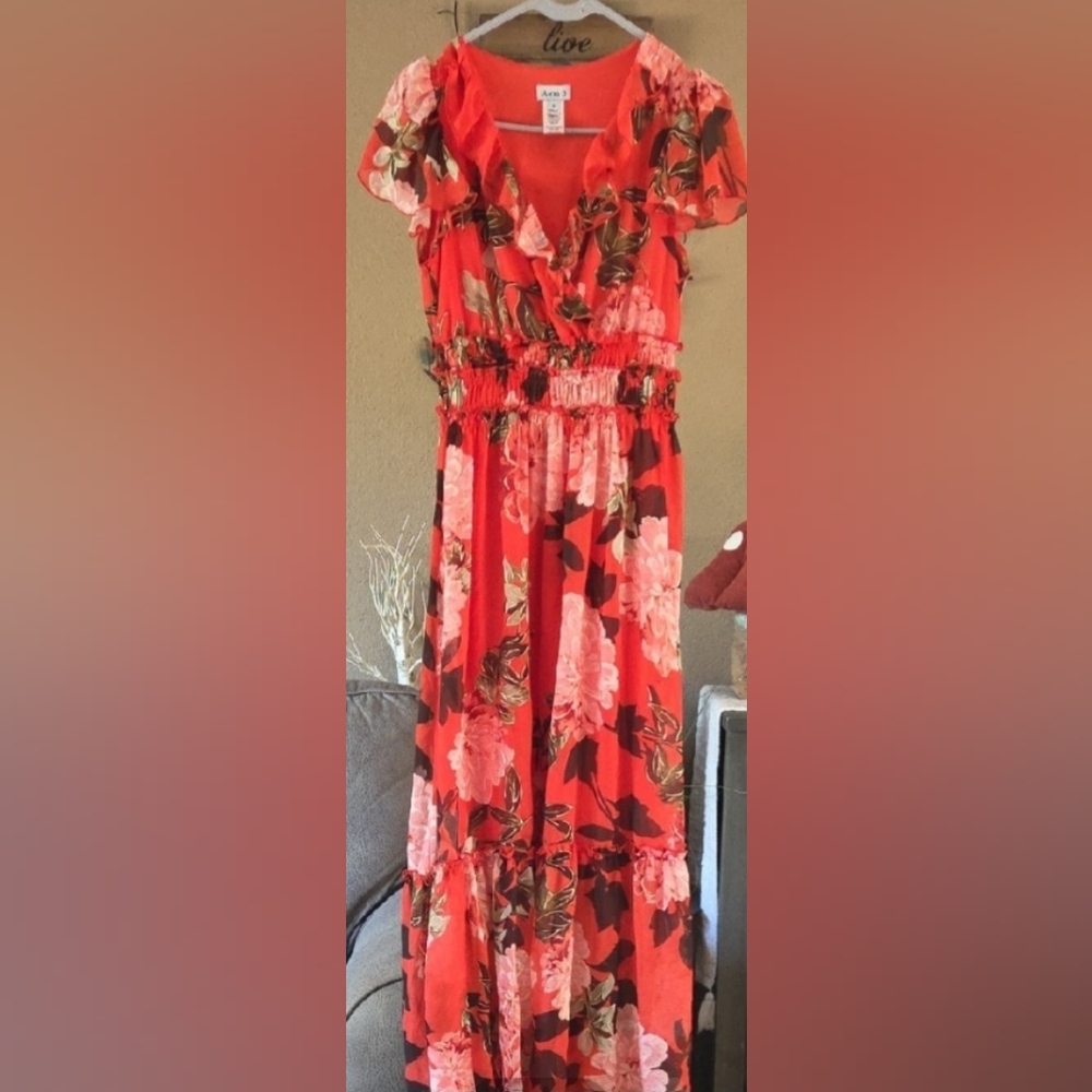 🔥🔥2 For $5 Clearance Floral Red Maxi Dress🔥🔥